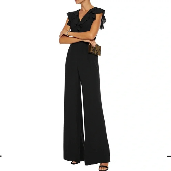 ! MIKAEL AGHALRuffled Crepe De Chine Wide-leg Jumpsuit In Coral